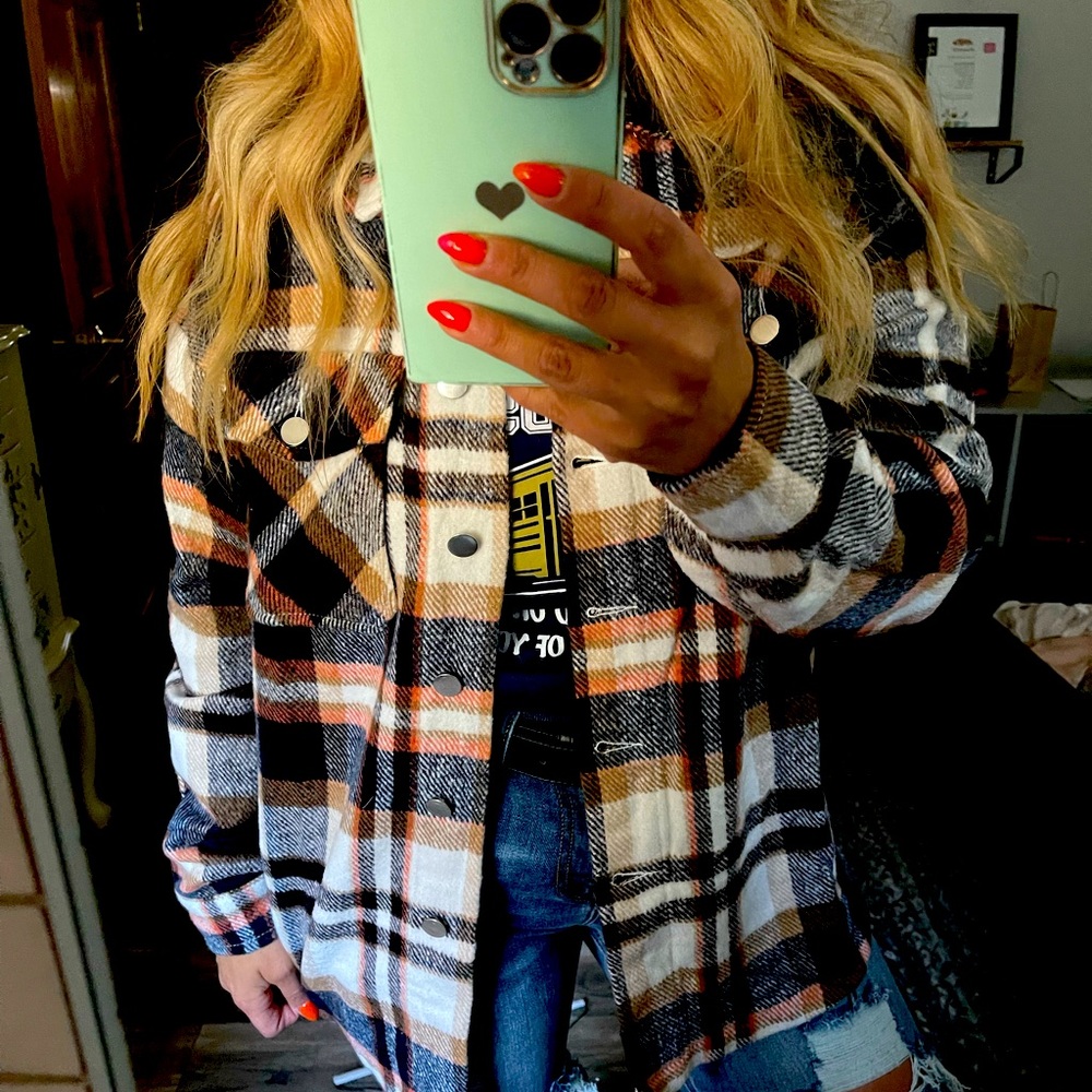 Cozy shacket with buttons.